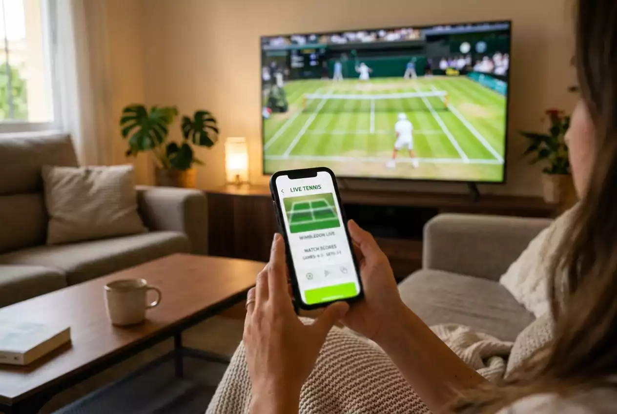 Apostador siguiendo un partido de Wimbledon en directo desde su telefono movil