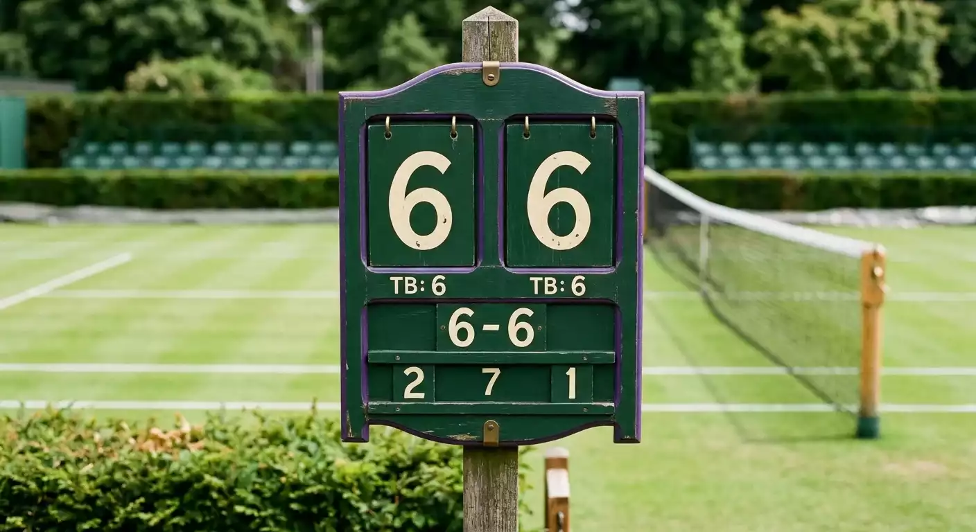 Marcador de tenis mostrando resultado 6-6 en un set de Wimbledon